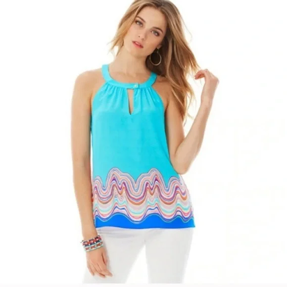 NWT Lilly Pulitzer Silk Rohan Blouse Shorely Blue - Picture 1 of 5